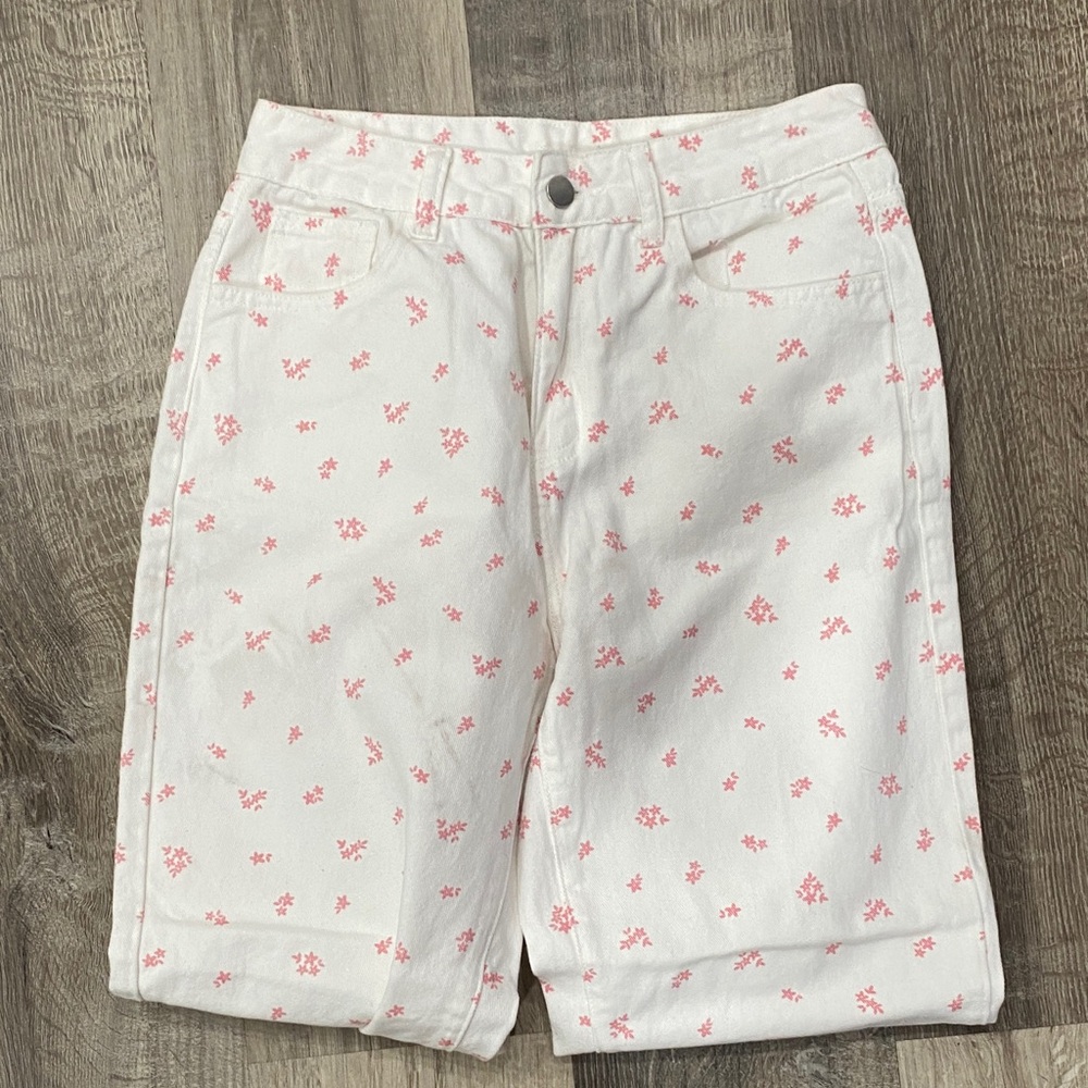 SHEIN White Shorts with Pink Floral Design